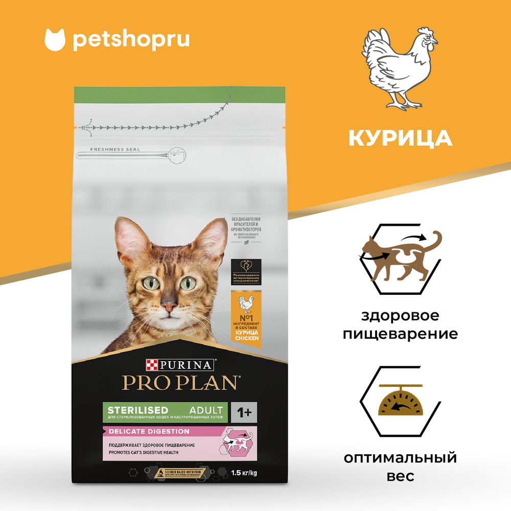 Сухой корм PRO PLAN Sterilised Adult DELICATE DIGESTION для взрослых стерилизованных кошек с чувствительным #1