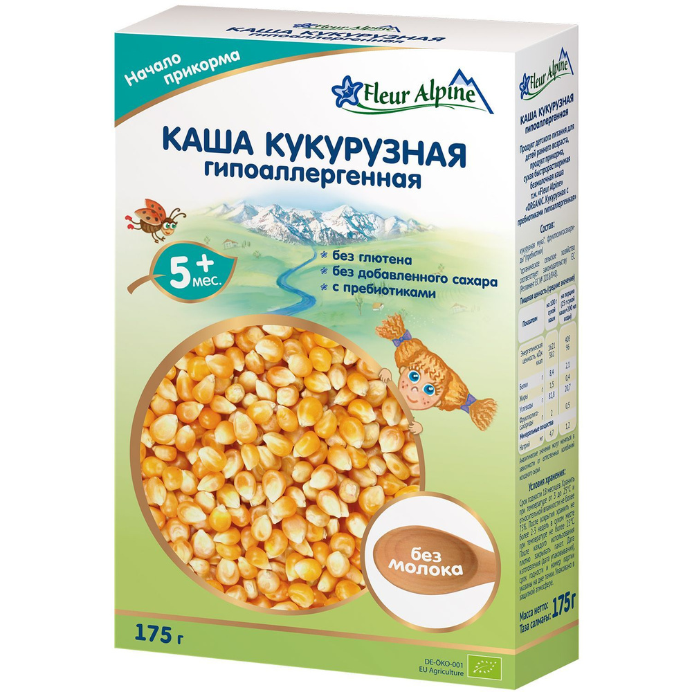 Каша безмолочная детская Fleur Alpine Кукурузная с пребиотиками гипоаллергенная, с 5 месяцев, 175 г  #1