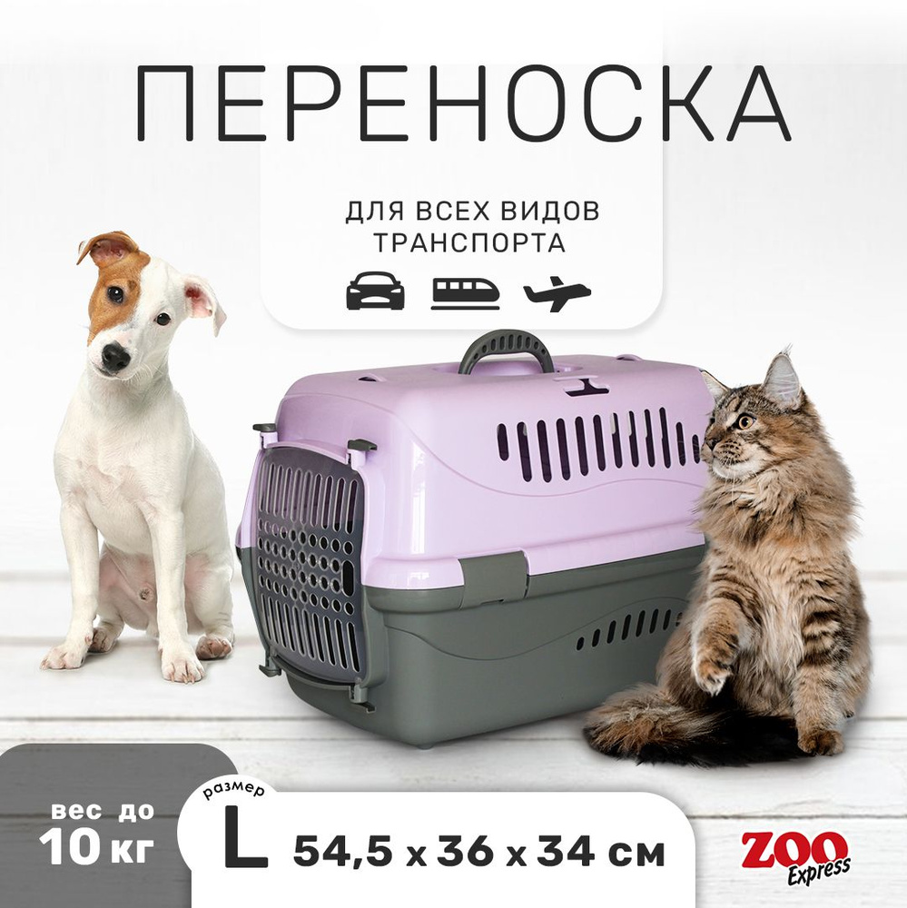 Клиппер-переноска для кошек и собак ZOOexpress Турне 54,5х36х34 см (L), с прозрачной дверцей, сиреневая #1