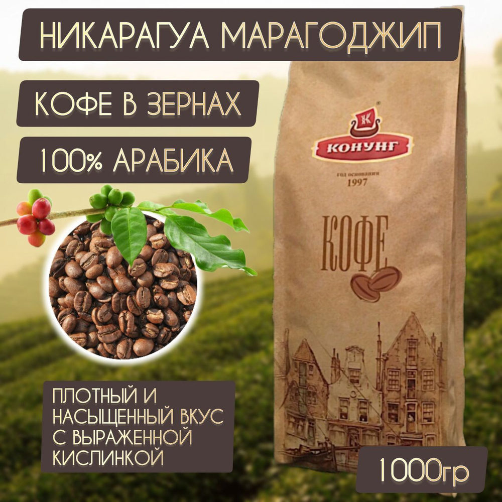 Кофе НИКАРАГУА МАРАГОДЖИП зерновой свежая обжарка Арабика 100% Конунг 1кг  #1