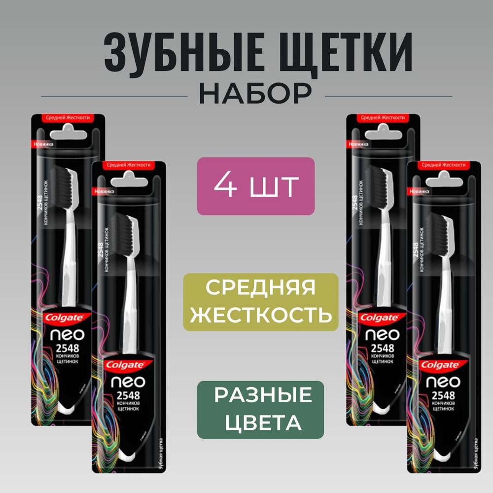 Зубная щетка Colgate Neo 2548 Кончиков щетинок средней жесткости, 4 шт.  #1