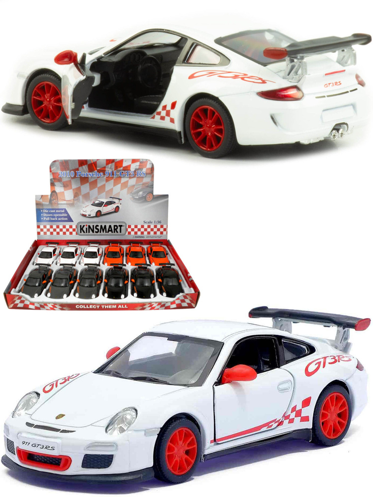 Металлическая машинка Kinsmart 1:36 2010 Porsche 911 GT3 RS KT5352D, инерционная / Белый  #1