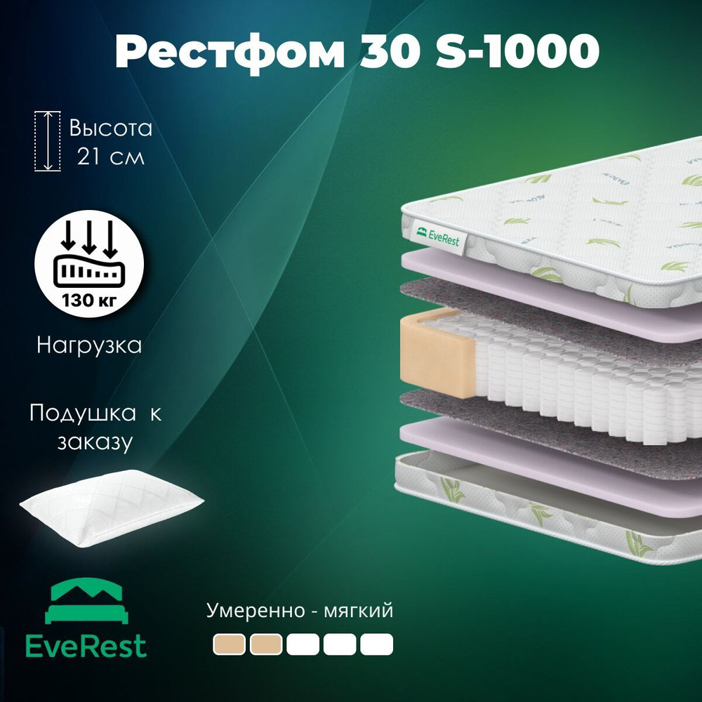 Everest Матрас Рестфом 30 S1000, Независимые пружины, 160х186 см #1