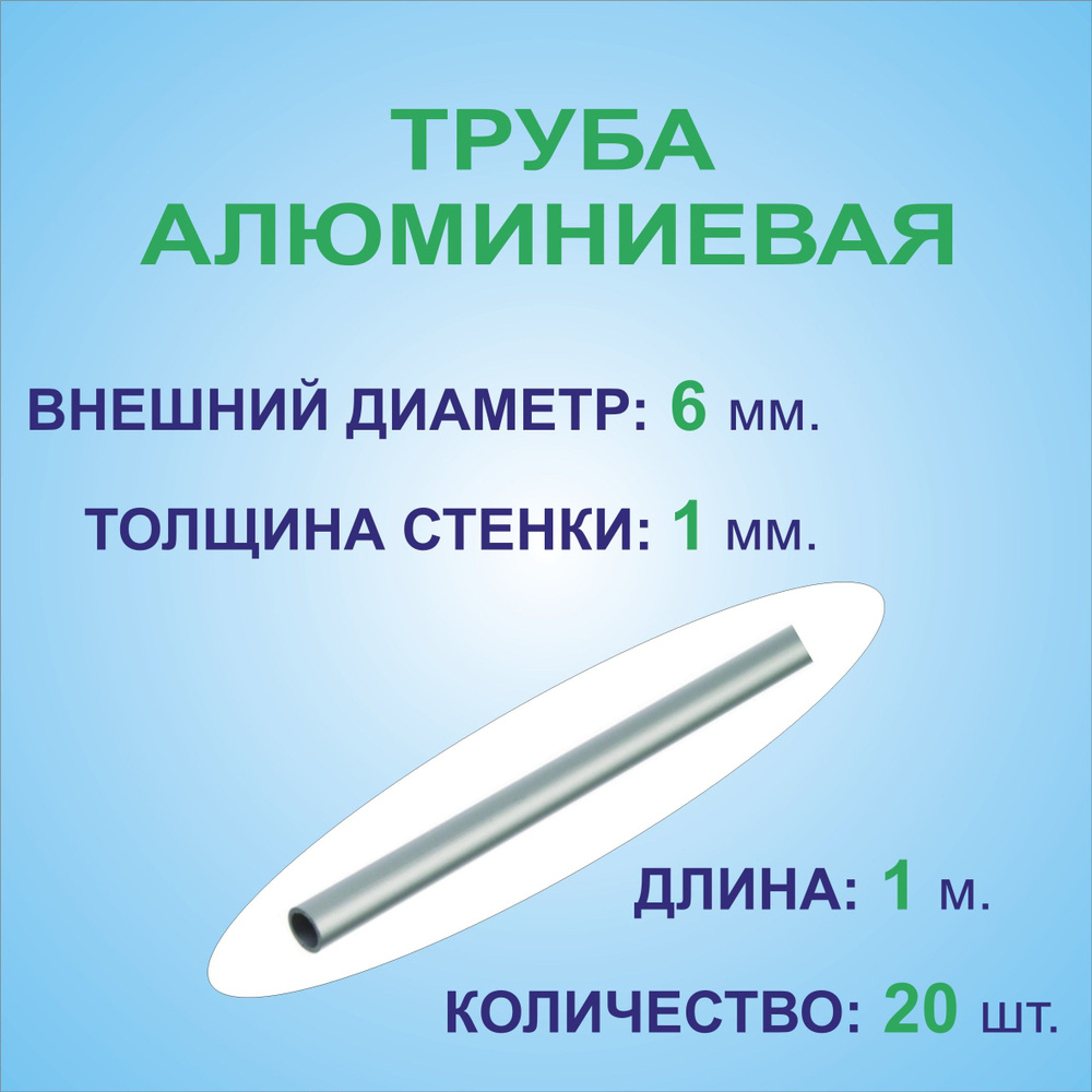 Труба алюминиевая круглая 6х1х1000 мм. ( 20 штук по 1 метру ) сплав АД31Т1, трубка 6х1 мм. внешний диаметр #1