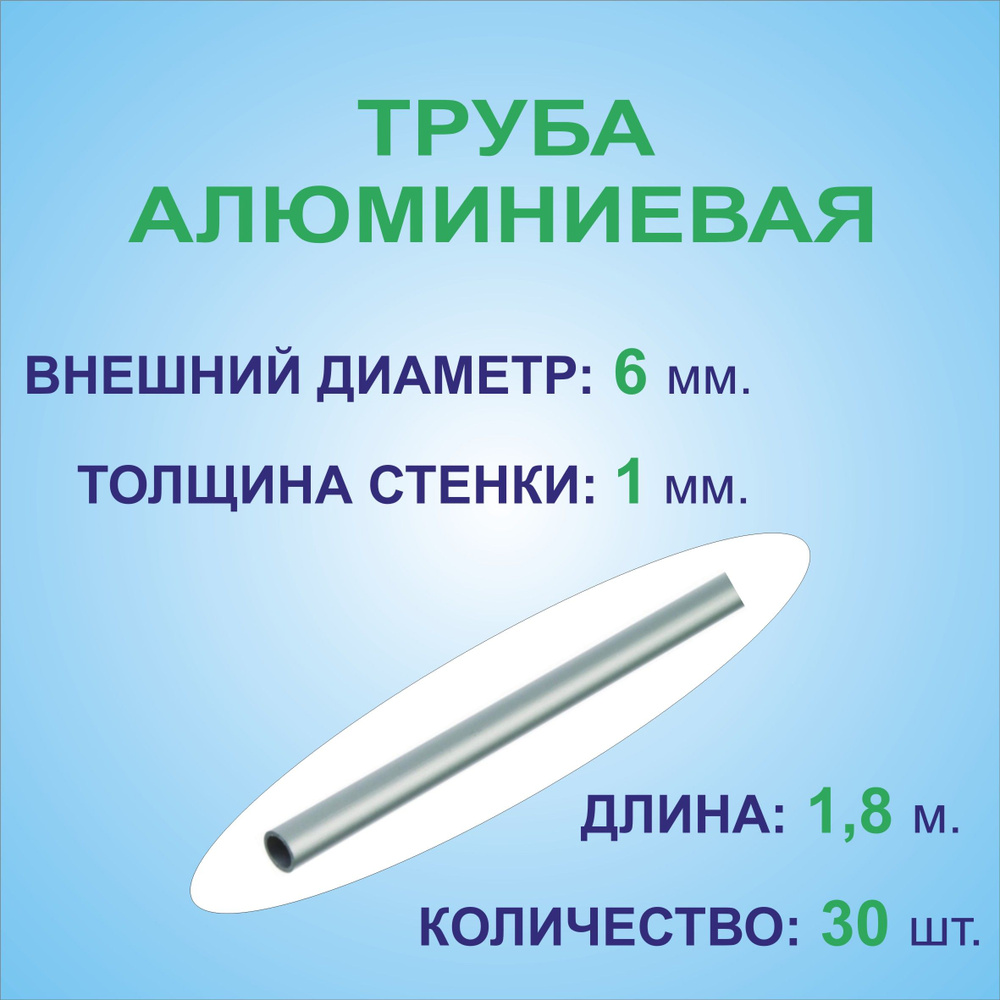 Труба алюминиевая круглая 6х1х1800 мм. ( 30 штук по 1,8 метра ) сплав АД31Т1, трубка 6х1 мм. внешний #1