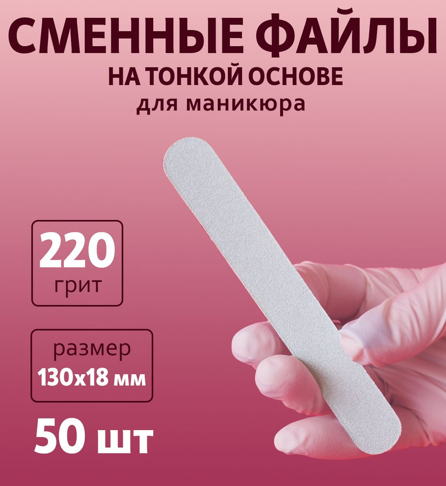 ART Nail proff - Сменные файлы для пилки-основы MIDI (13 см) - 220 грит /50 шт  #1