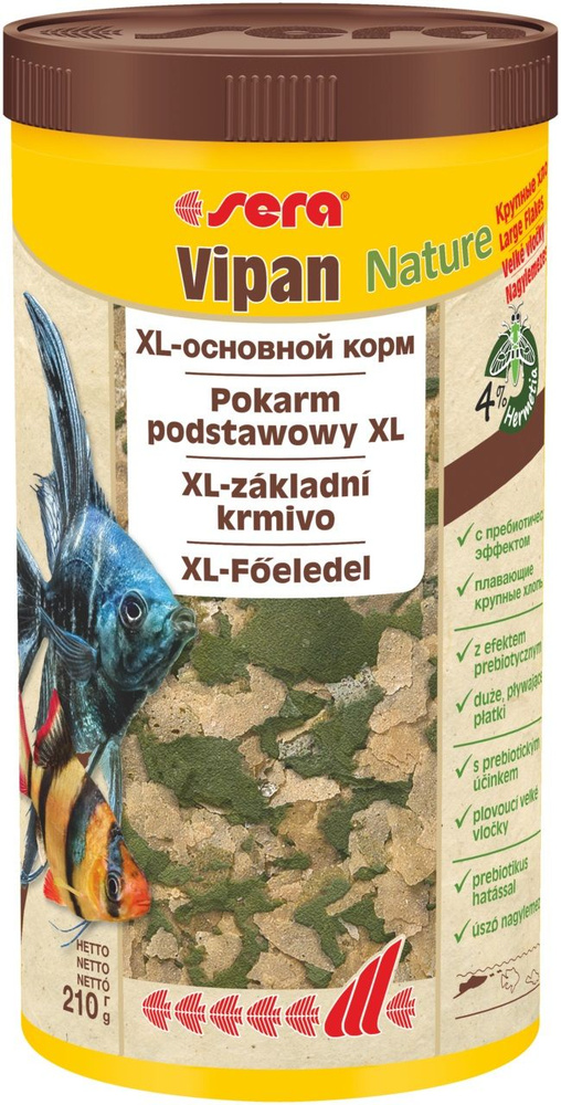 Корм для всех видов рыб SERA, основной в крупных хлопьях "Vipan Nature", 1000 мл, 210 г  #1