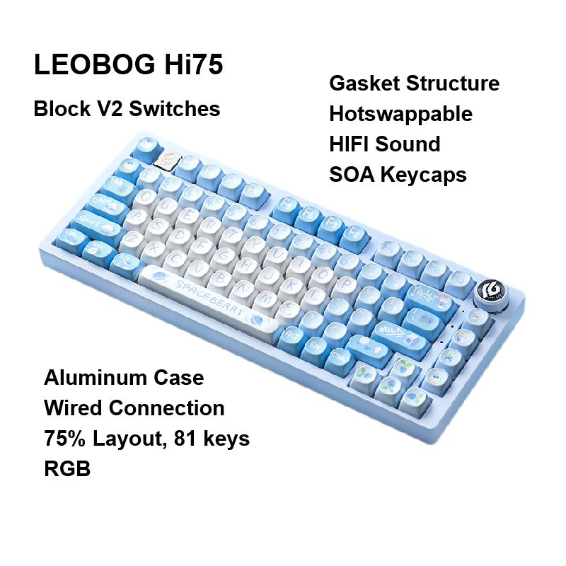 LEOBOG Игровая клавиатура проводная Hi75, Blueberry party, Block V2 Switches, SOA Keycaps, Английская #1