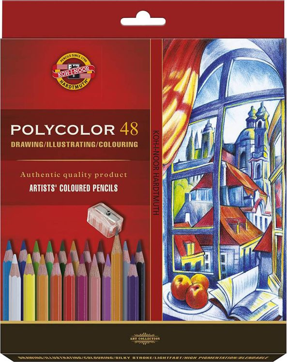 Карандаши цветные художественные Koh-I-Noor "Polycolor 3836", 48цв., заточен.+ точилка+2 ч/гр. кар. 1500, #1