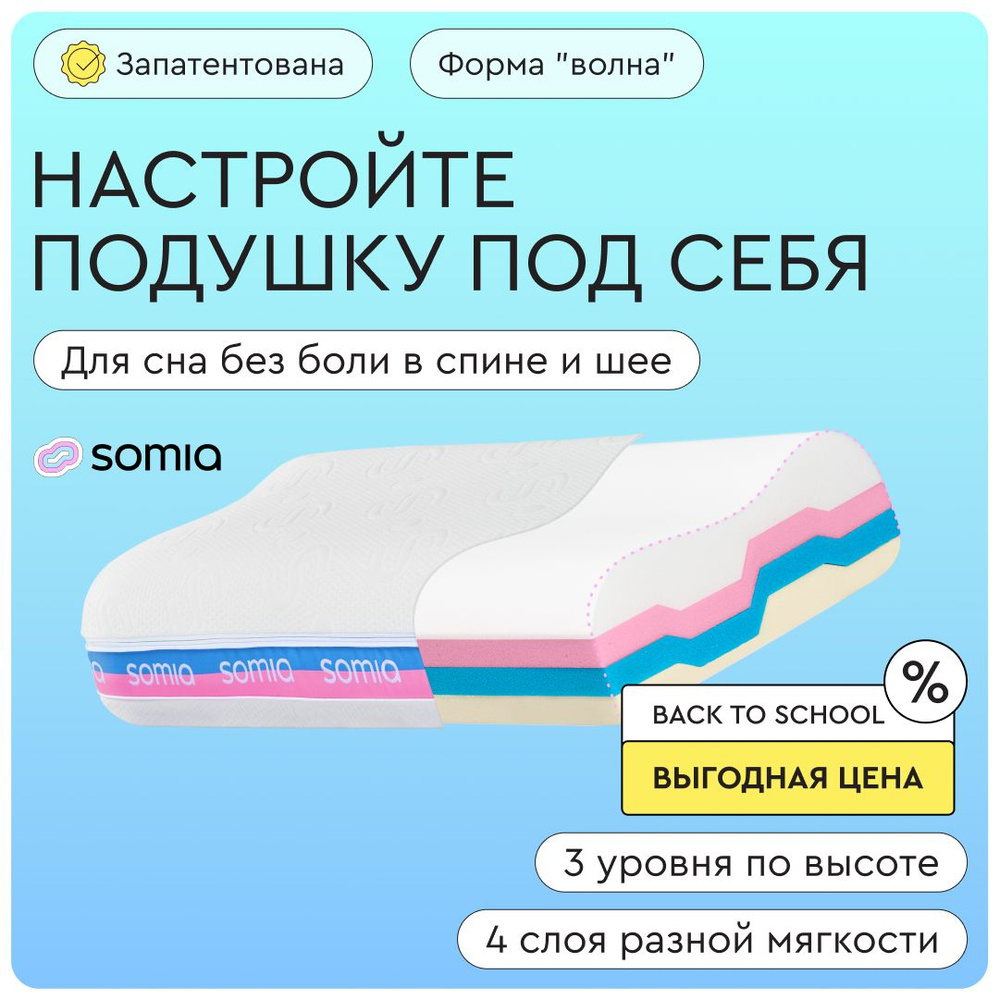 Подушка ортопедическая Somia Wave с эффектом памяти, с регулировкой высоты и плотности  #1