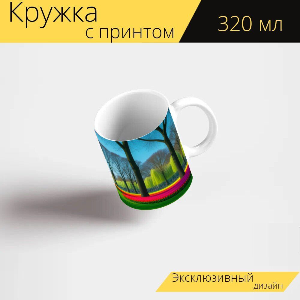 LotsPrints Кружка ""Тюльпаны в парке с деревьями" 2405", 330 мл, 1 шт  #1