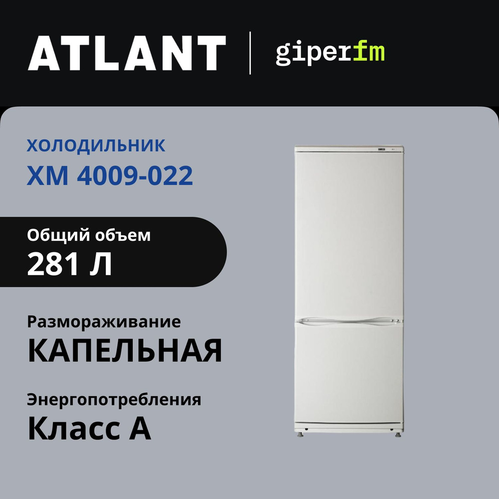 Холодильник Atlant XM-4009-022, класс А, 264 л, капельное и ручное размораживание, белый  #1