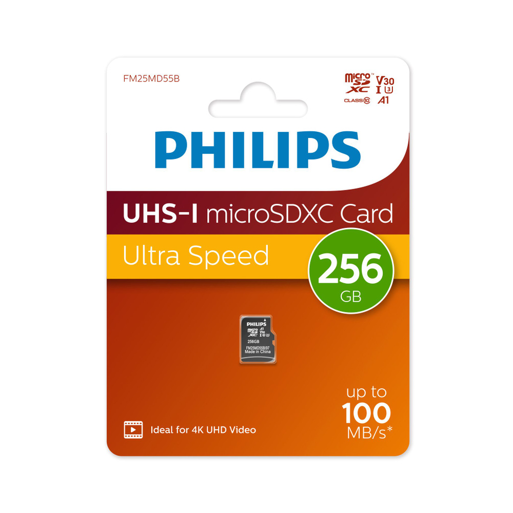 Флеш карта microSD 256GB PHILIPS High Speed microSDXXC Class UHS-I U3, V30, A1, 100MB/s #1