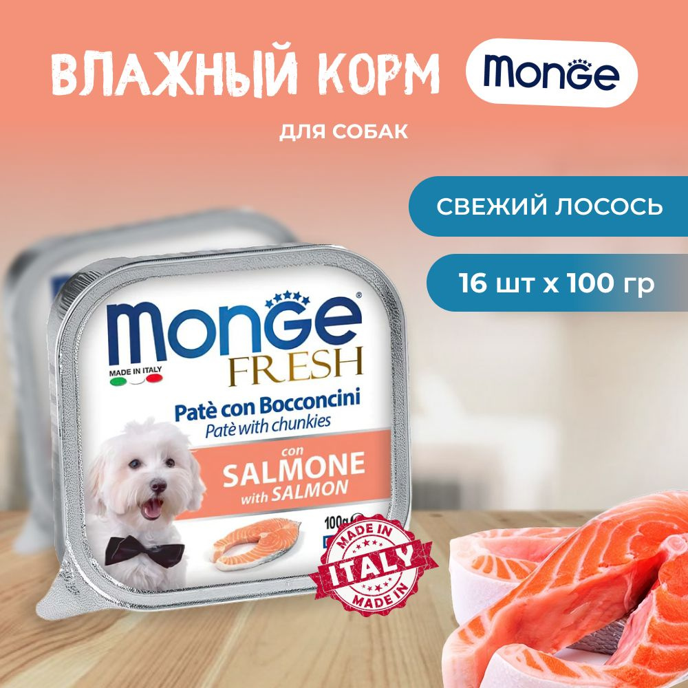 Влажный корм Monge Dog Fresh для собак с лососем, 16х100 гр #1