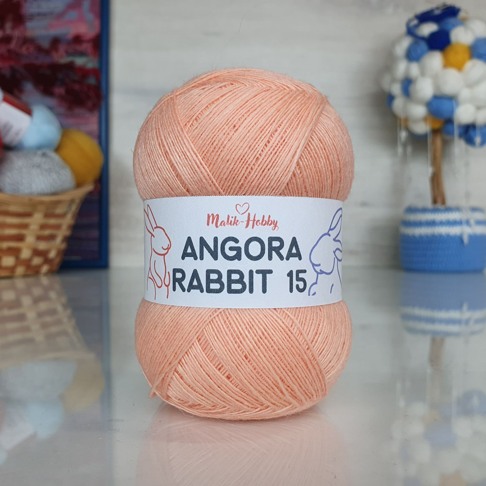 Пряжа Angora Rabbit 15 - 068 (персиковый) 3 мотка Malik-hobby, (15% ангора, 5% шерсть, 30% вискоза, 50% #1