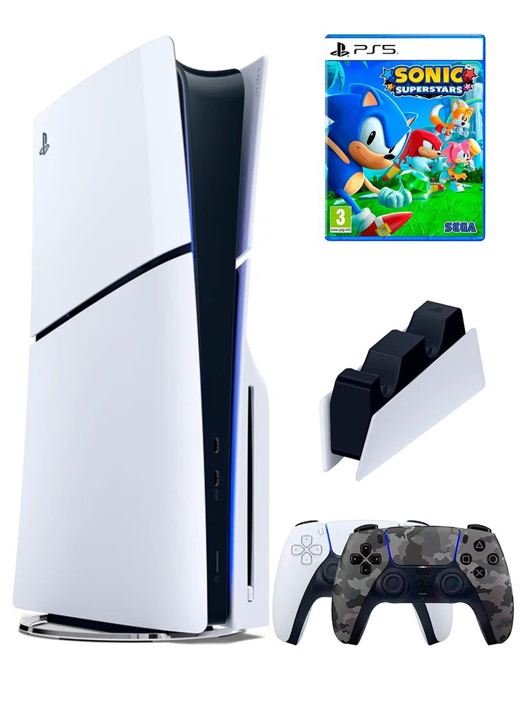 PS5 (ПС5) Игровая приставка Sony PlayStation 5 Slim +2-й геймпад(камуфляжный)+зарядное+игра Sonic, 1000ГБ #1