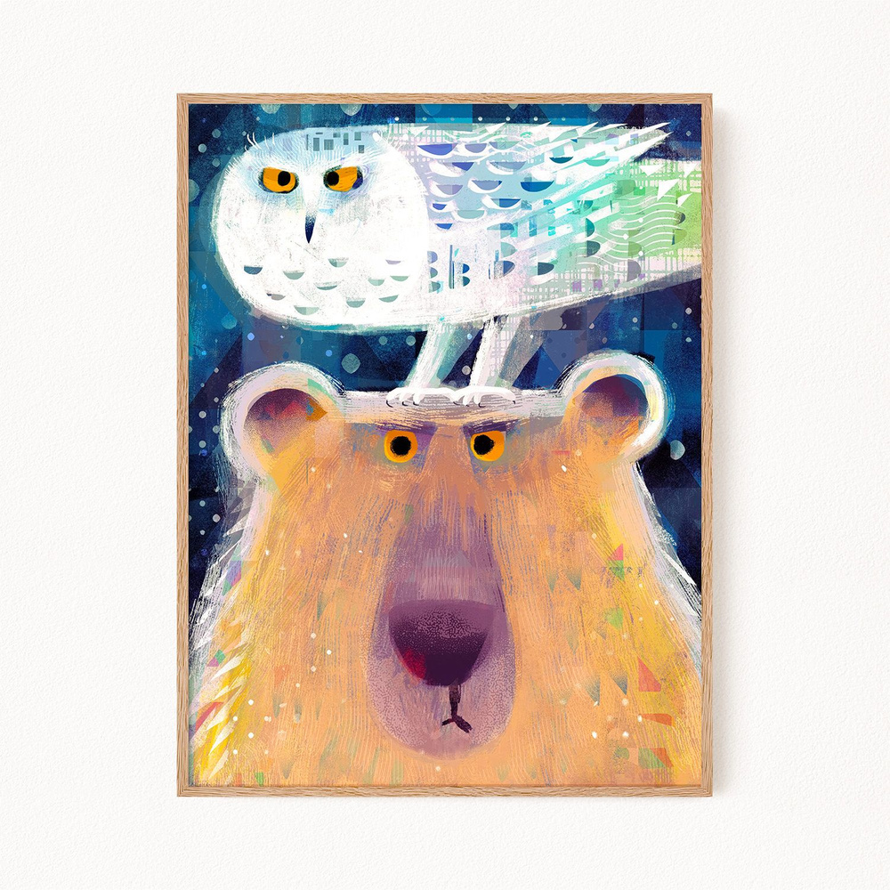 Новогодний постер "Polar Bear with Snowy Owl", 21х30 см #1