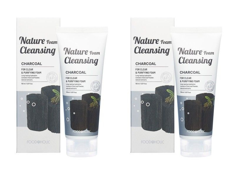 FoodaHolic Увлажняющая пенка для умывания Nature Foam Cleansing Charcoal, с древесным углем, 150 мл, #1