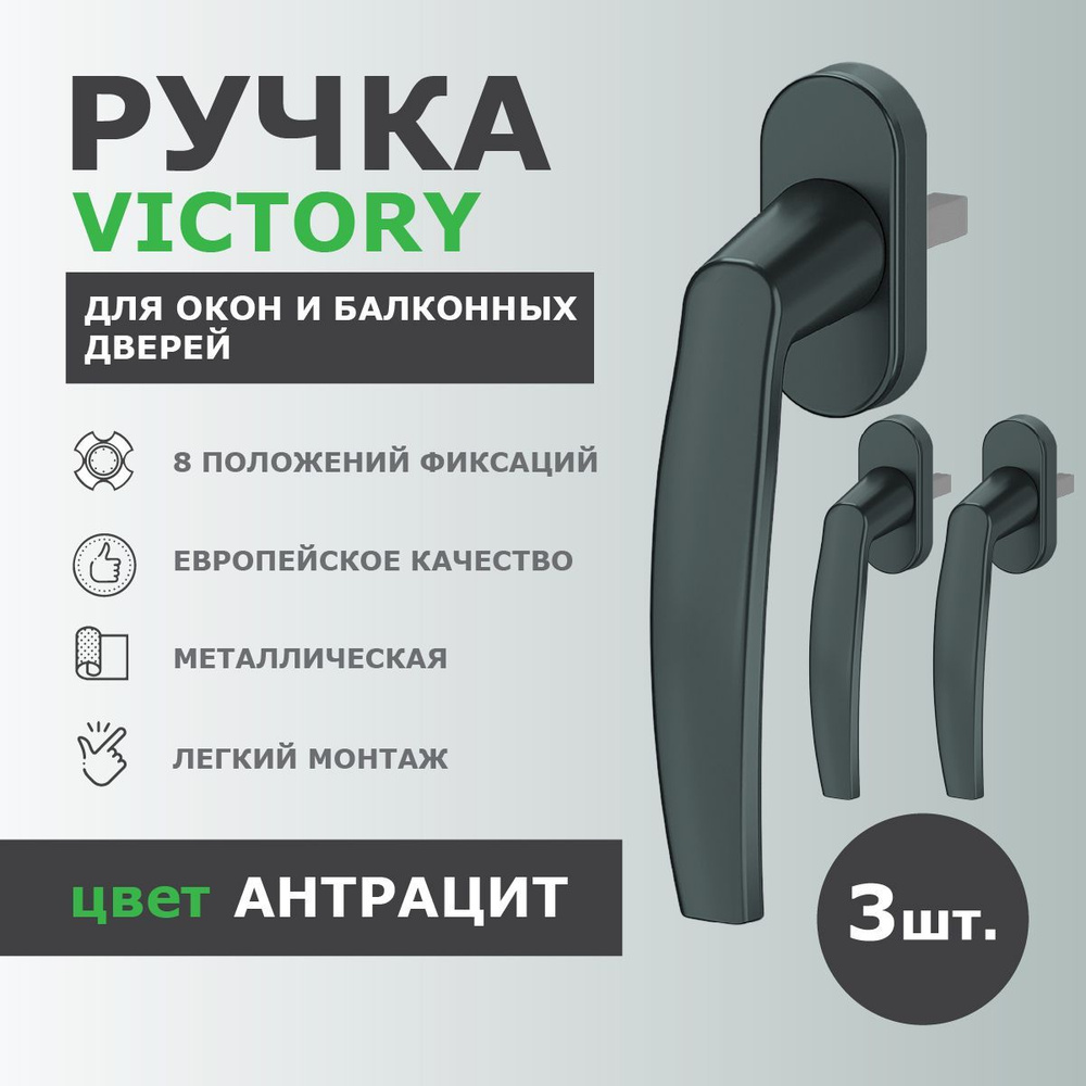 Ручка для пластиковых окон и балконной двери DORF VICTORY металлическая, штифт 35 мм, 8-ми позиционная, #1