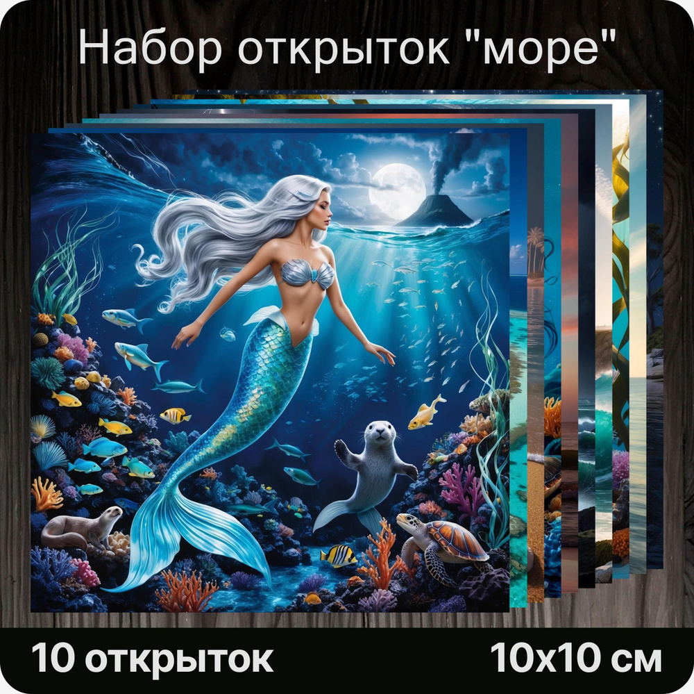 Дизайнерские открытки "Море", 10 штук. Милые, праздничные, на подарок, сюрприз, к букету.  #1