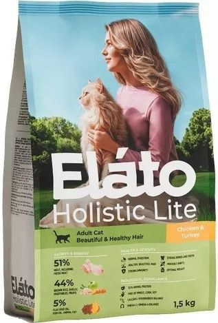 Elato Сухой корм для кошек Holistic Lite для красивой и здоровой шерсти Курица и Индейка, 1,5 кг  #1