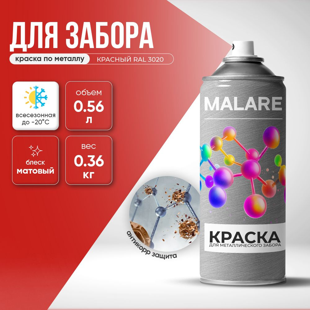 Аэрозольная краска по металлу Malare для крыш и заборов по ржавчине, для наружных работ, быстросохнущая #1