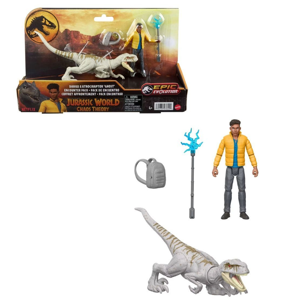 фигурки Mattel Jurassic World Игровой набор "Теория хаоса", кукла-призрак "Дариус и Атроцираптор" и модель #1