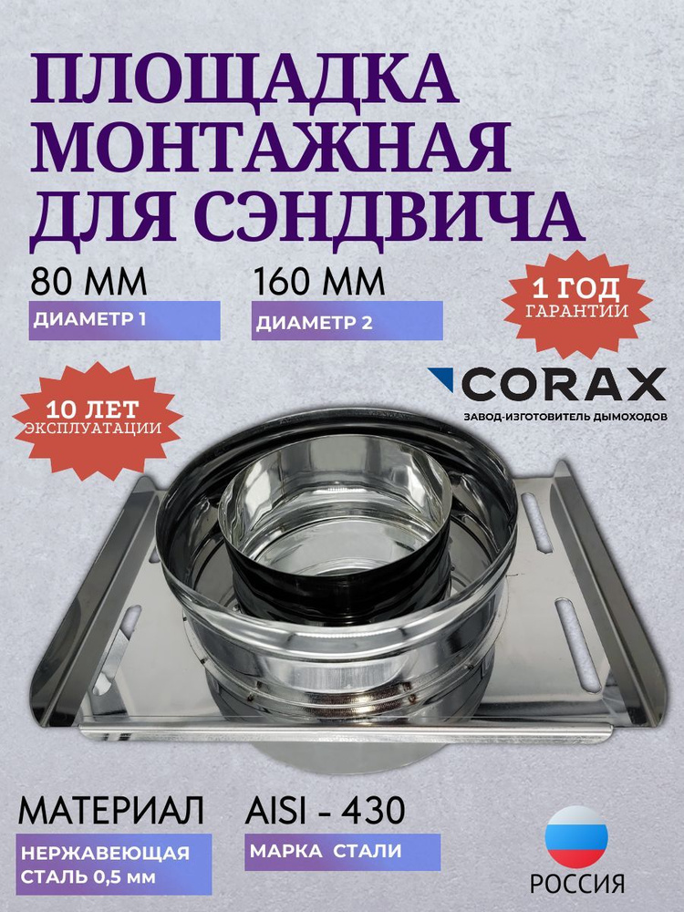 Площадка монтажная для сэндвича Ф 80х160 (430/0,5х0,5) CORAX #1