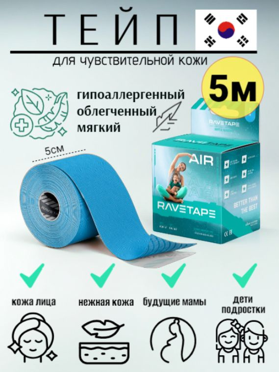 Кинезио Тейп RAVETAPE AIR (5см х 5м), голубой #1