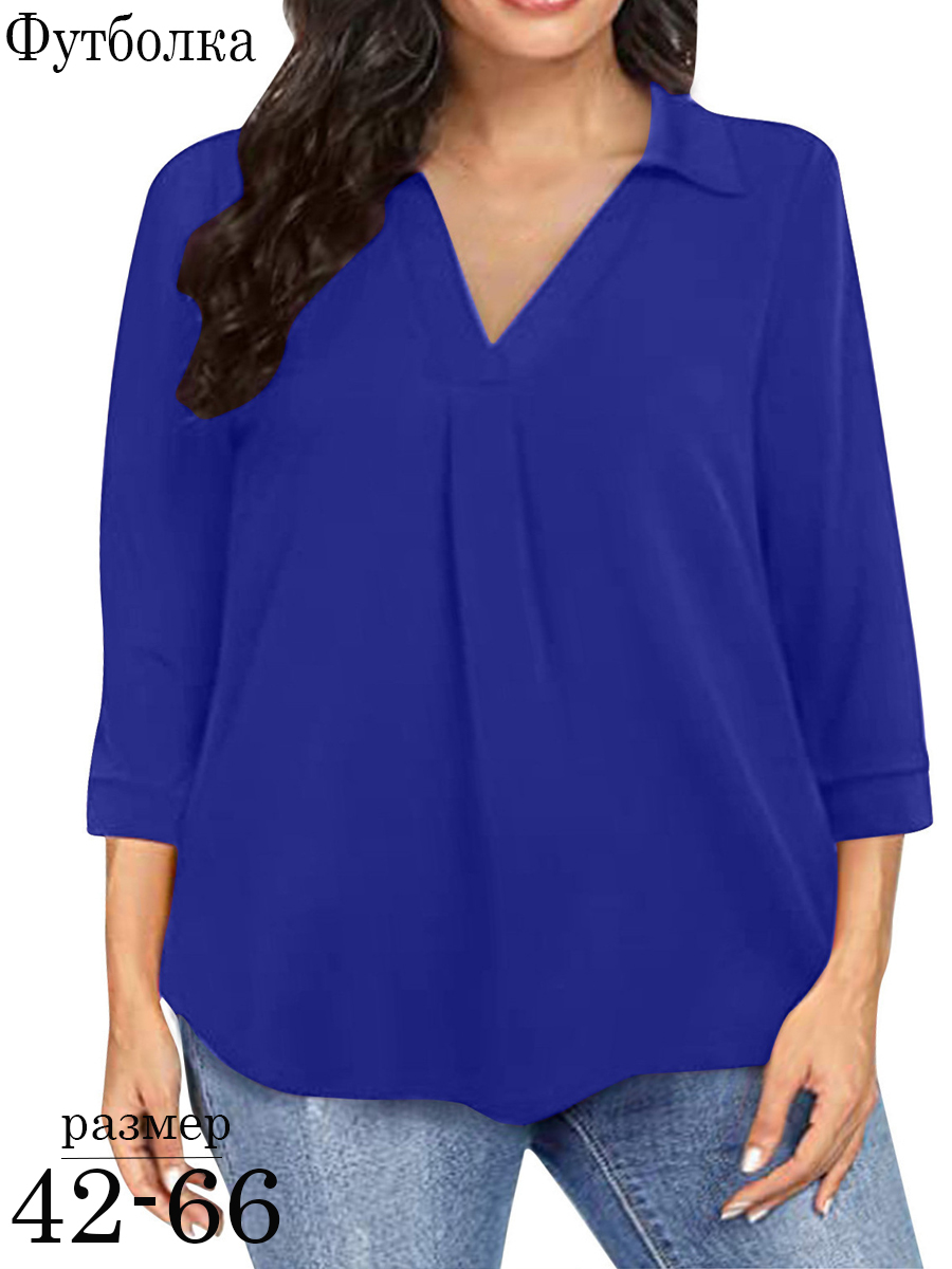 ФутболкаЖенскаярубашка-топизшифонаоднотонногоцветасдлиннымирукавами,большогоразмера,свободногопокроя,сV-образнымвырезомирукавомтричетверти
