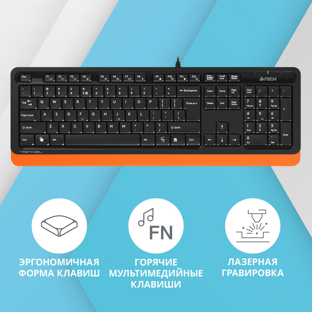 Клавиатура A4 Fstyler FK10 черный/оранжевый USB #1