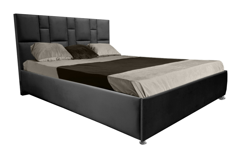 Двуспальная кровать Манхэттен 140x200 основание металлическое с ламелями велюр черный без ножек  #1