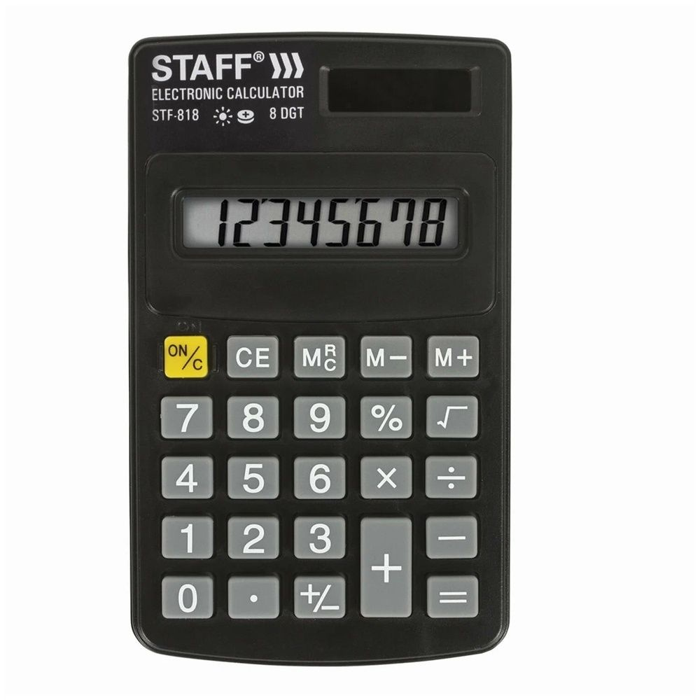 Калькулятор Staff карманный, 8 разрядов, двойное питание, 102х62 мм (STF-818)  #1