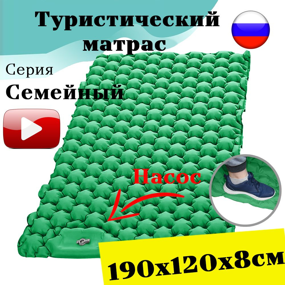 Туристический надувной коврик двуспальный без подушки. Двойной надувной матрас GEWAGE для спального мешка #1