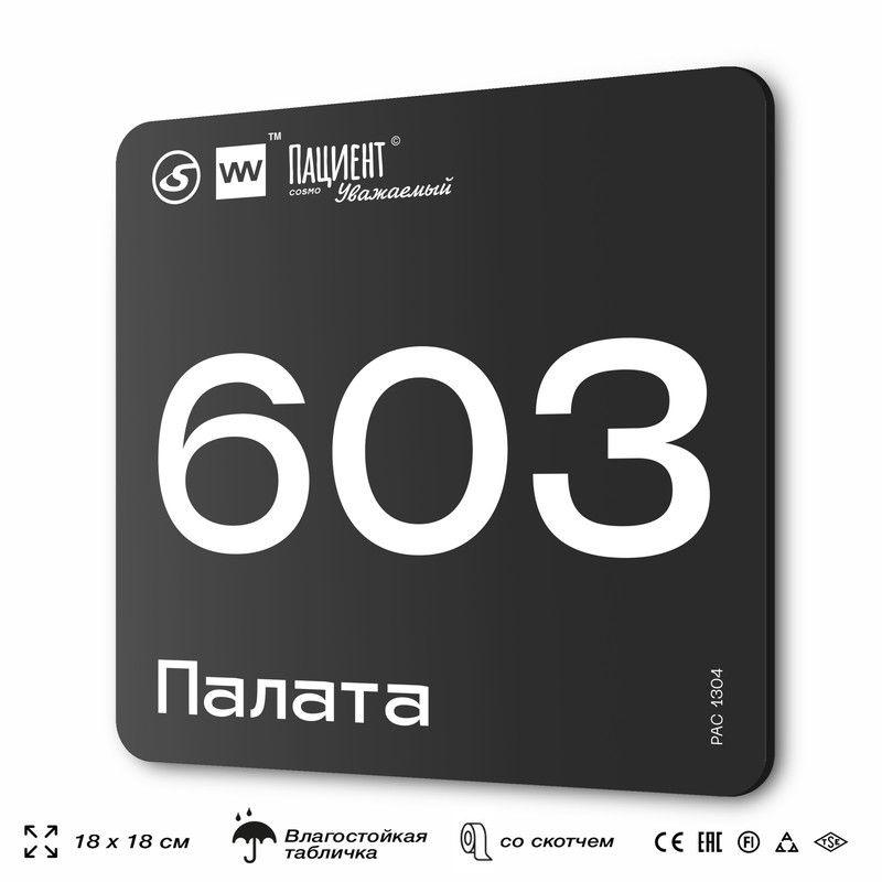 Табличка информационная "Палата №603" для медучреждения, 18х18 см, пластиковая, SilverPlane x Айдентика #1