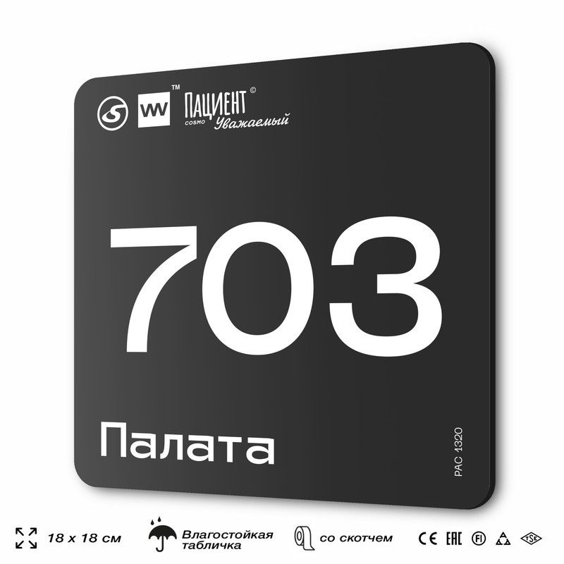 Табличка информационная "Палата №703" для медучреждения, 18х18 см, пластиковая, SilverPlane x Айдентика #1