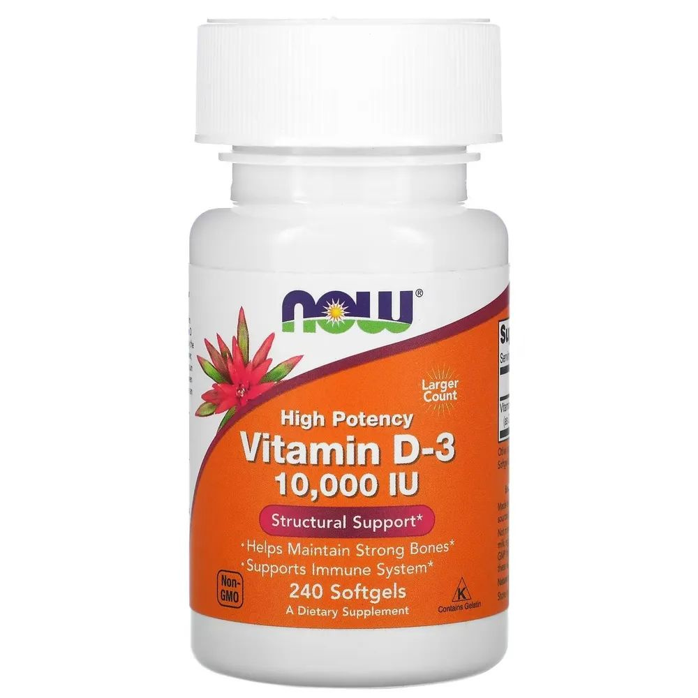 NOW High Potency Vitamin D-3 10000 iu 240 softgels, НАУ витамин для костей и иммунитета  #1