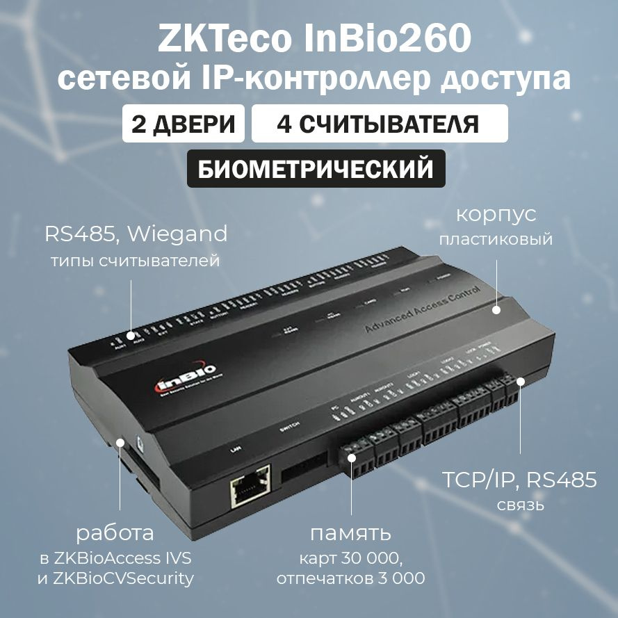 ZKTeco inBio260 сетевой биометрический контроллер СКУД для 2 дверей / IP-контроллер для систем контроля #1