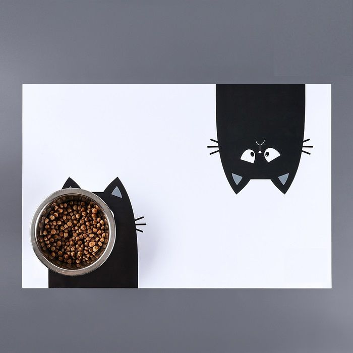 Коврик под миску 43 х 28 см "Черный кот" #1