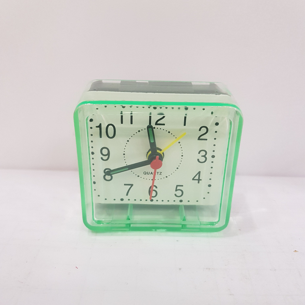 Часы Будильник настольный 6х6х3см, 2445, на батарейке АА, зеленый  #1