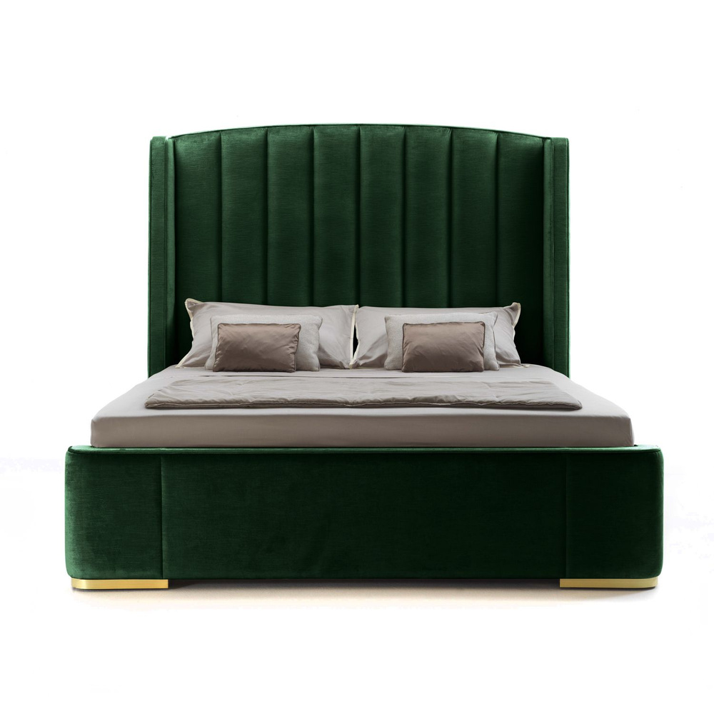 Двуспальная кровать Madison 160х200, высокое изголовье,с подъемным механизмом и ящиком для белья,изумрудный #1