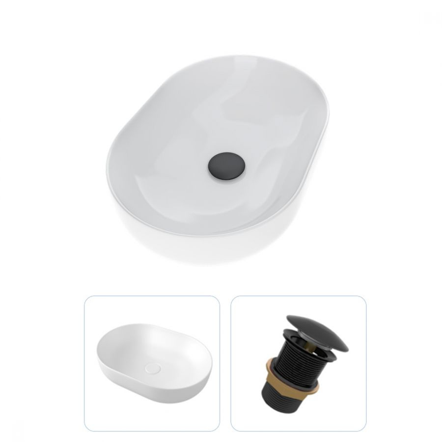 Комплект Teymi 2 в 1 для ванной: раковина Solli 48 накладная + выпуск Teymi без перелива черный F01599 #1