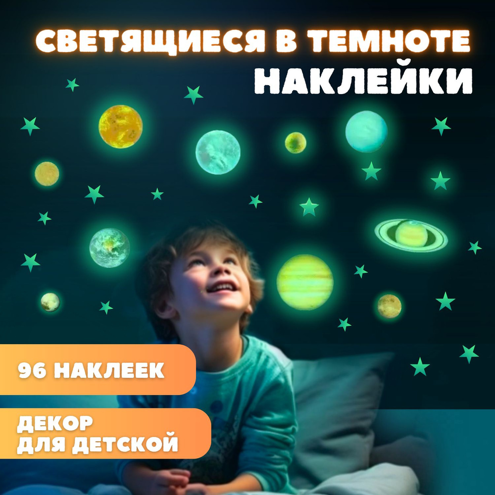 Светящиеся наклейки в темноте Планеты и Звезды на стену  #1