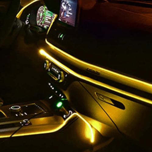 Неоновая лента в машину, 3 м в 12В, желтый, светодиодная подсветка в салон автомобиля, неоновая нить #1