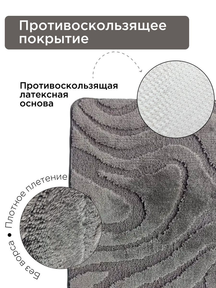 Набор ковриков для ванной и туалета L'CADESI LEMIS противоскользящие, 60х100 см и 60х50 см, серый 1462022 #1