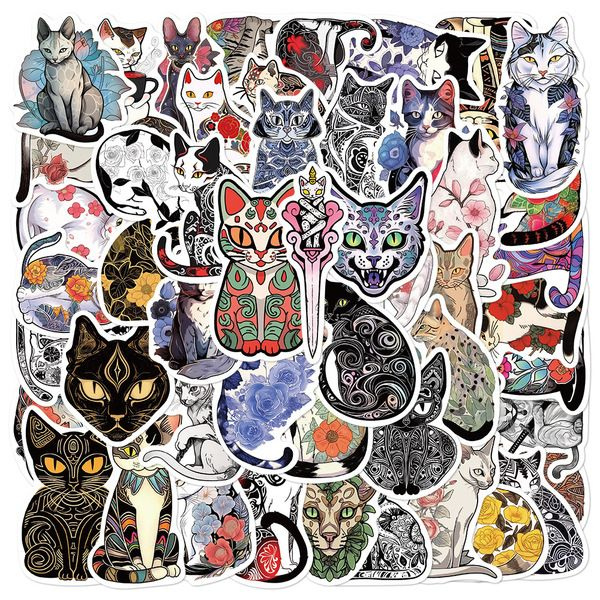 Набор декоративных водонепроницаемых наклеек стикеров Коты Арт-терапия, 50 штук  #1
