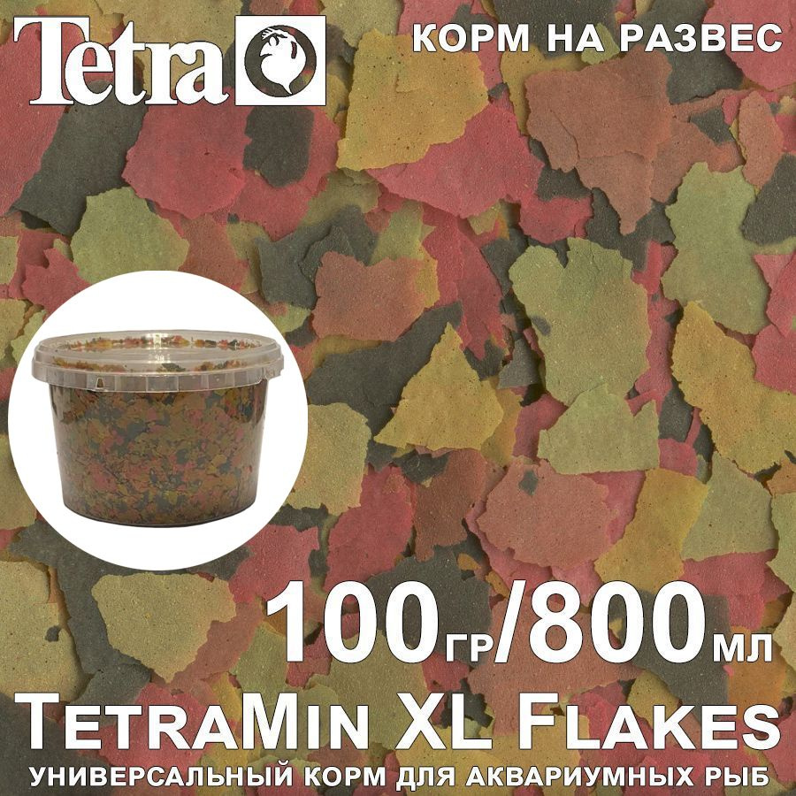 TetraMin XL Flakes (100гр) универсальный сухой корм для аквариумных рыб (крупные хлопья)  #1
