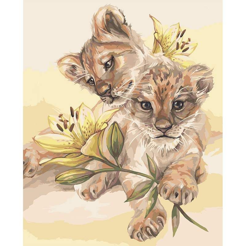 Картина по номерам на холсте ТРИ СОВЫ "Милые львята", 40*50, с акриловыми красками и кистями (арт. 335155) #1
