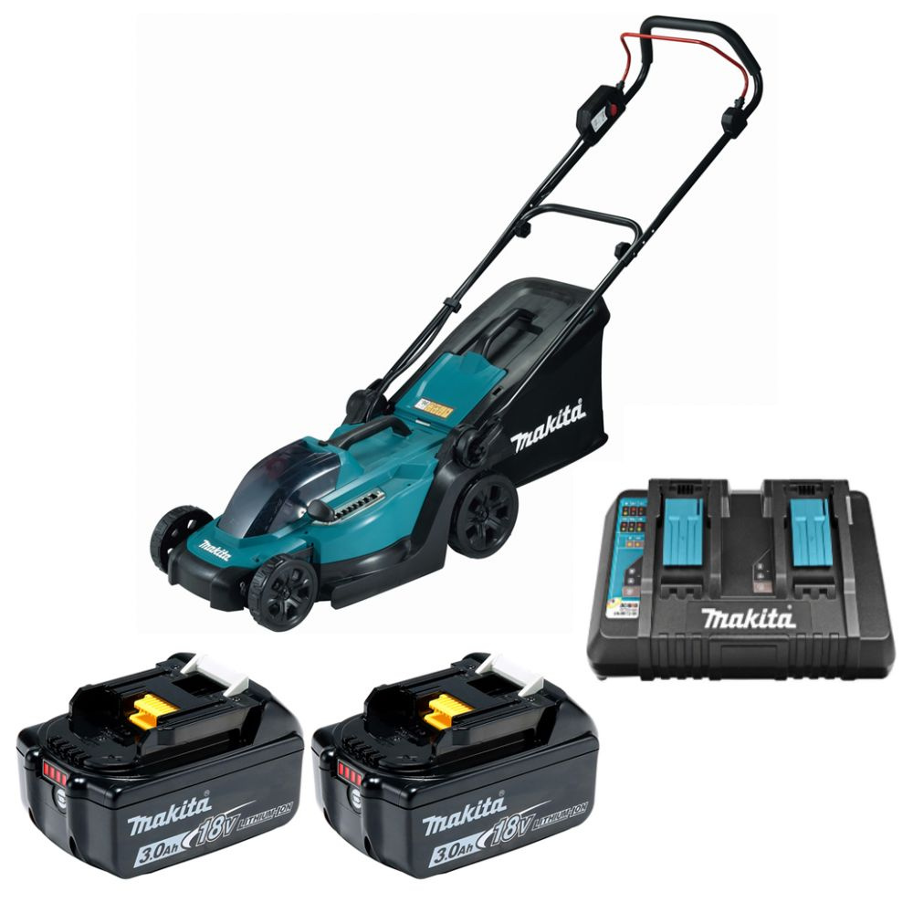 Аккумуляторная газонокосилка Makita DLM330PF2 18V, 2x3.0Ah, DC18RD, Li-Ion  #1