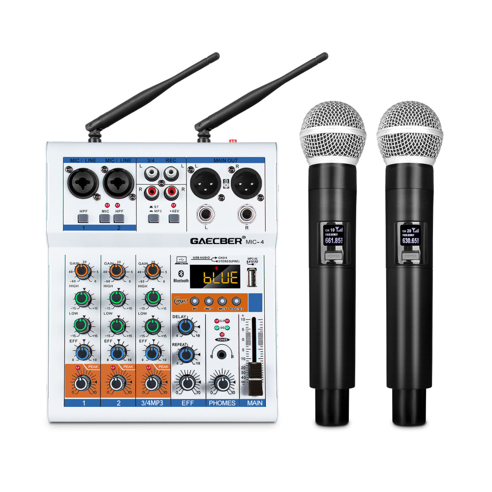 Аудио микшер 4 канала с 2 микрофонами компьютерная запись КТВ усилитель ...